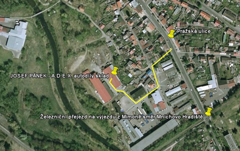 Mapa provozovny A.D.E.X. - Křížová 456, Mimoň